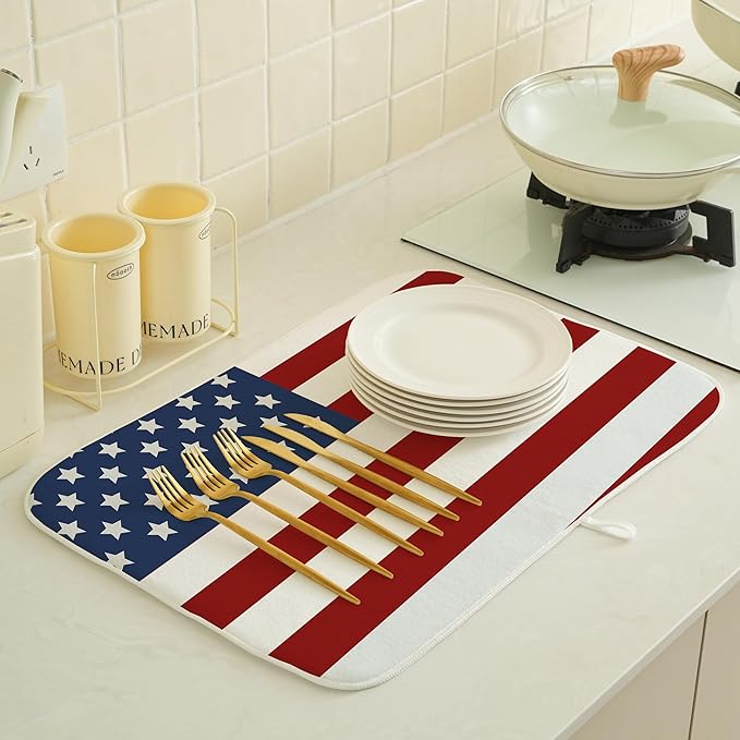 Memorial Day Dish Drying Mats 18x24 Independence Day Red American Flag Striped - Image 6