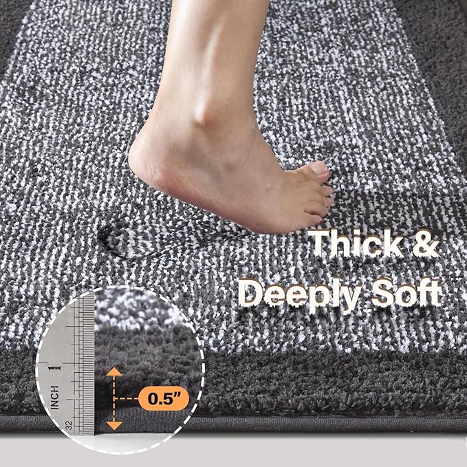 Bathroom Rugs 24x17 Non Slip Washable, Dark Grey Bath Mat - Image 5