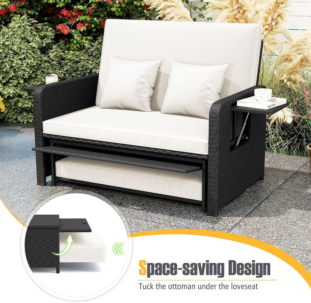RELAX4LIFE Wicker Patio Outdoor Daybed - Rattan Day Bed Lounger w/Loveseat &a...