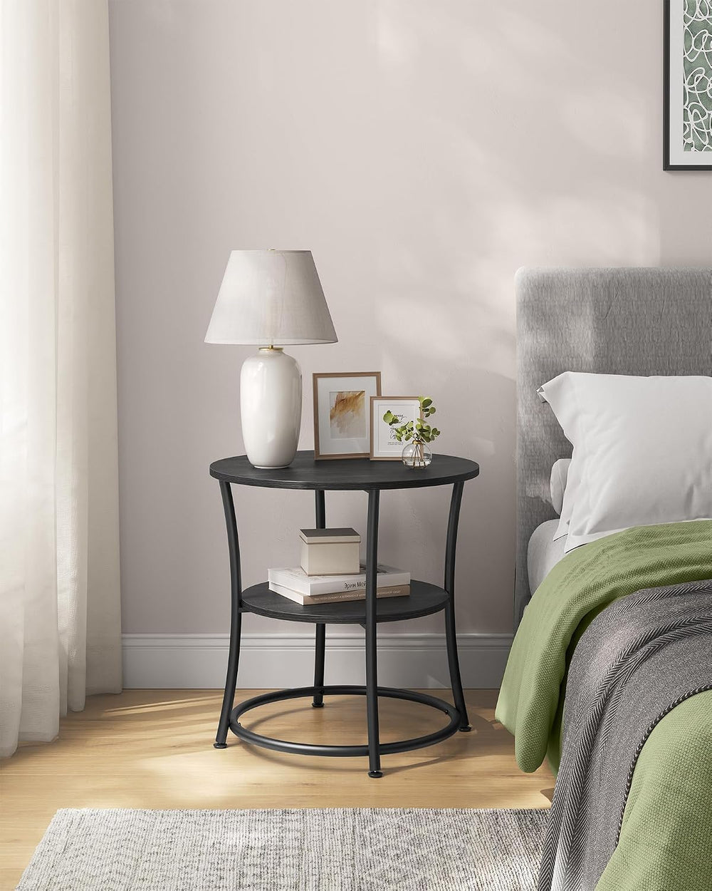 VASAGLE Side Table, 2-Tier Round End Table with 2 Storage Shelves