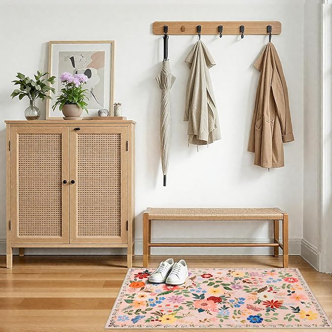 Entryway Rug 2X3 Small Rugs: Floral Washable Door Mat Vintage Soft Low Pile - Image 5