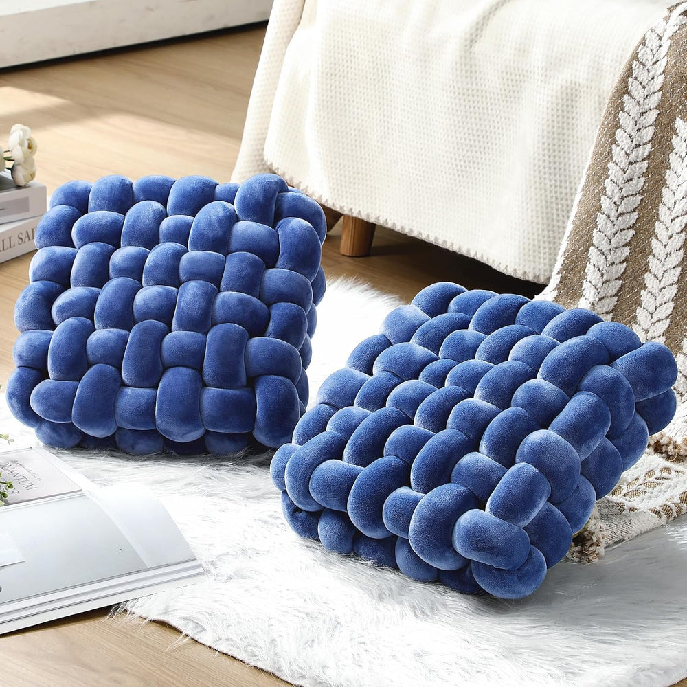 Wenqik 2 Pcs Knot Pillows Square Throw Pillow, Blue, Crystal Velvet