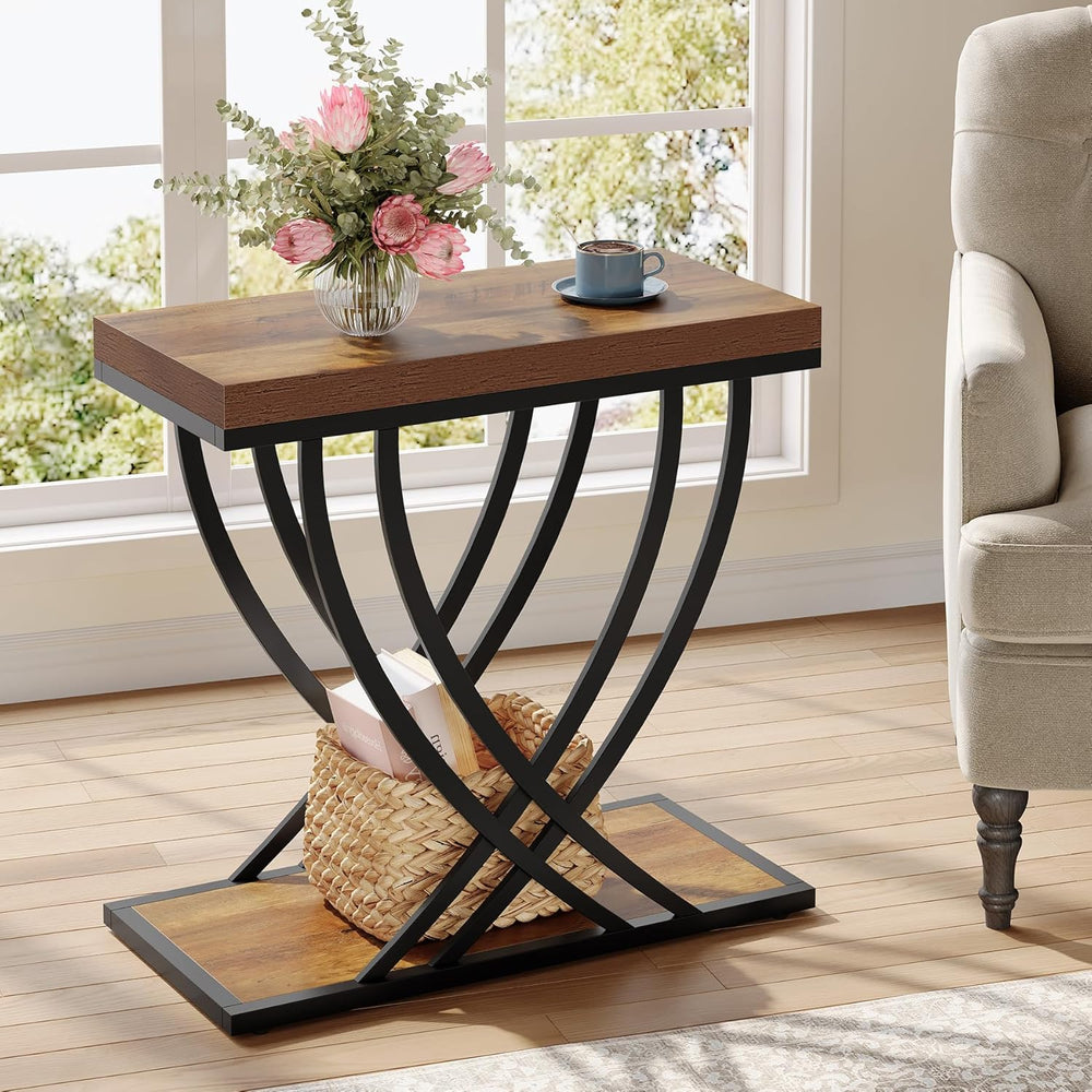 Tribesigns Side Table, 2-Tier Narrow End Table for Living Room, Industrial Ni...