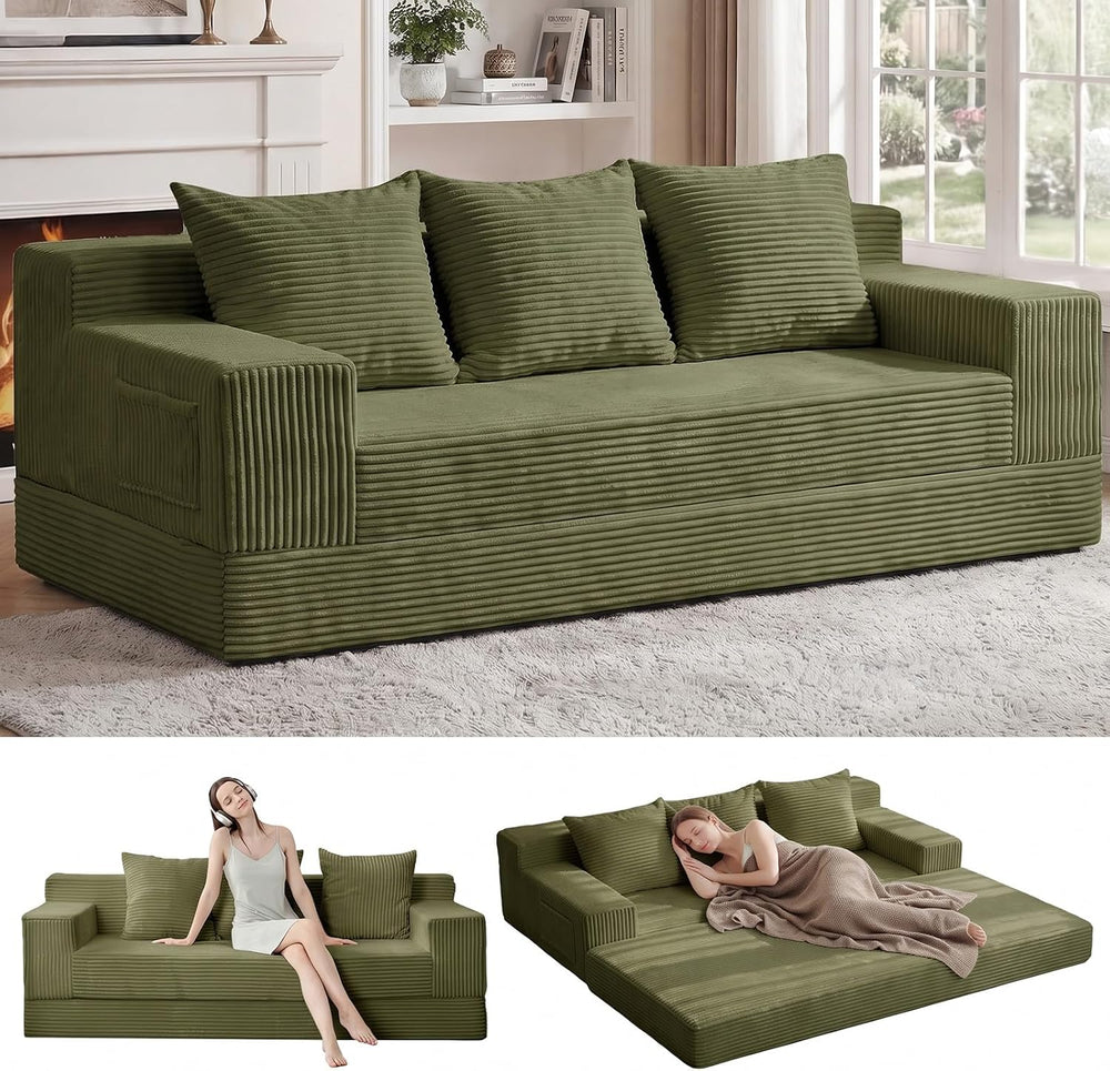 3 Seater Boneless Couch Sofa Bed, 78'' Corduroy Oversized Loveseat Fo...