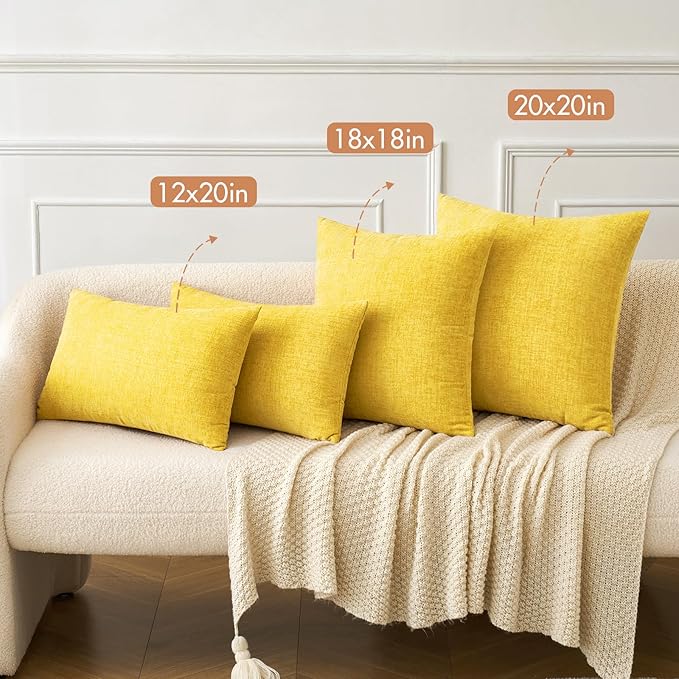 MIULEE Pack of 2 Couch Throw Pillow Covers 20x20 Inch Soft Yellow Chenille - Image 4