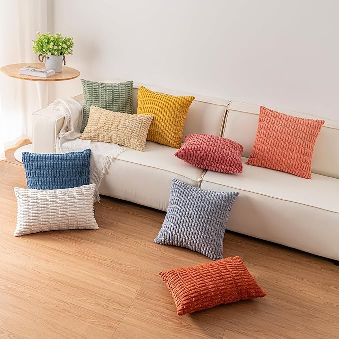 Pack of 2 Corduroy Decorative Throw Pillow Covers 24x24 InchSoft Striped Pillow - Image 6