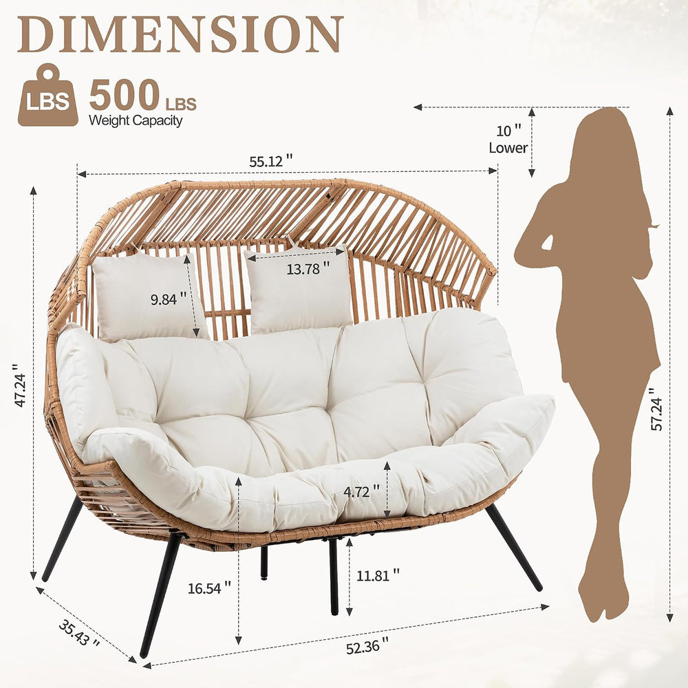 Shintenchi Double Egg Chair Outdoor Rattan Patio Chair with Cushion, Oversize...