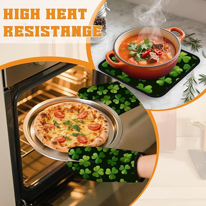 Lucky Clover Oven Mitts and Pot Holders, Patrick's Day Heat Resistant Oven - Image 6