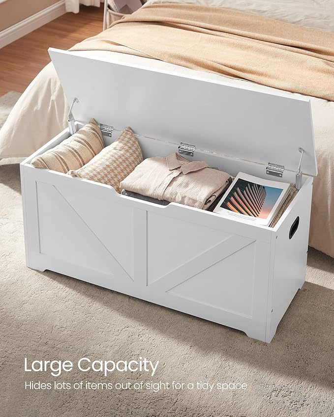 VASAGLE Storage Chest, Storage Trunk with 2 Safety Hinges, Storage Bench, Sho...