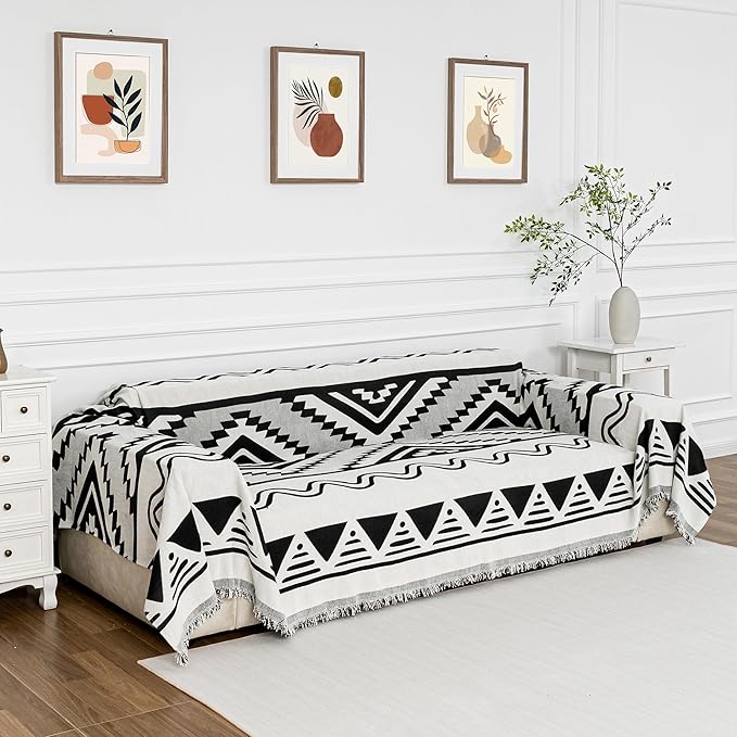 MYSKY HOME Sectional Couch Cover Black Boho Geometric Sofa Covers - Image 2