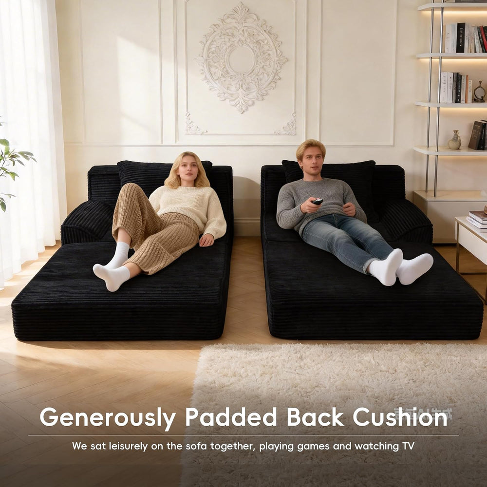 Cloud Modular Floor Boneless Sofa Bed, 81" Corduroy Convertible Loveseat...
