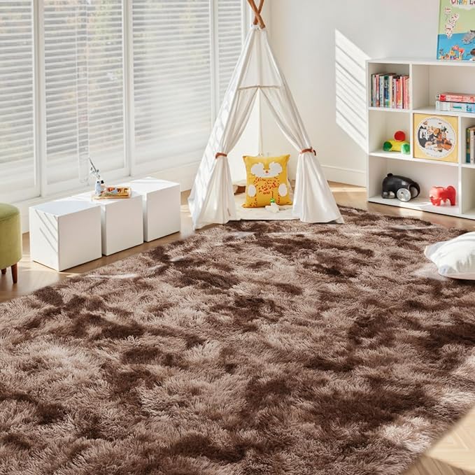 4x6 Ft Shag Brown Area Rug for Bedroom Living Room, Tie-Dyed Ultra Soft Fluffy - Image 3