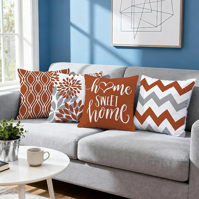 Hexagram Geometric Burnt Orange Pillow Covers 20x20 Set of 4, Decorative - Image 7