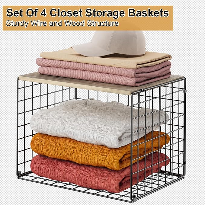 4PCS Wider Closet Organizers and Storage, Stackable Closet Shelf Organizer
