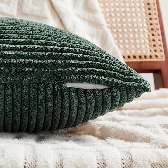 Fancy Homi Set of 2 Dark Green Long Lumbar Decorative Throw Pillow Covers 14x24 - Image 3