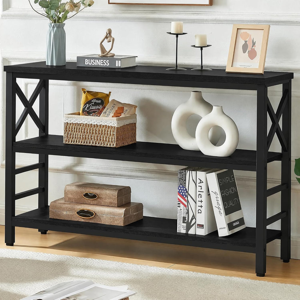 Hombazzar 3-Tier Sofa Table,Consoles Table for Entryway,Black 47"