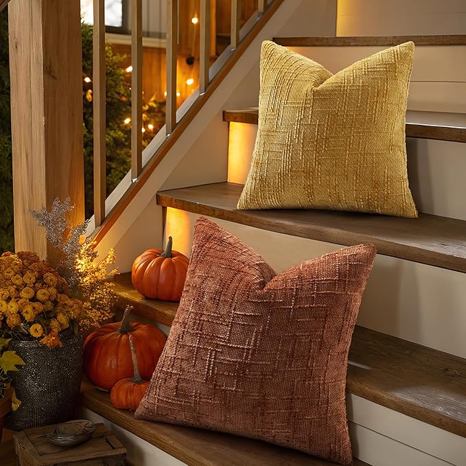decorUhome Rust Chenille Throw Pillow Covers 20x20 Set of 2 Textured Soft Cozy - Image 6