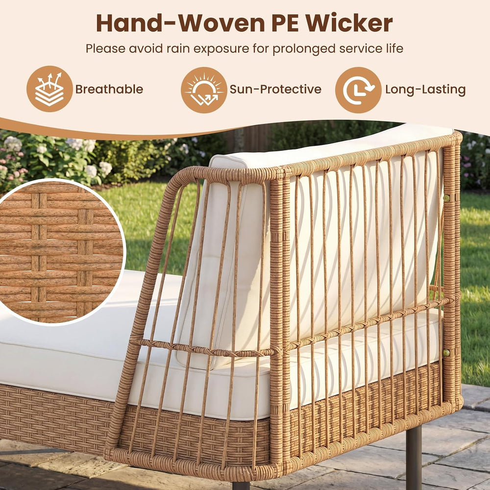 HAPPYGRILL Outdoor Wicker Daybed, Rattan Patio Couch Sofa Bed with Armrests, ...