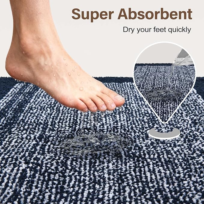 48x32 Large Bathroom Rugs Washable Non Slip, Dark Blue Bath Mat - Image 7