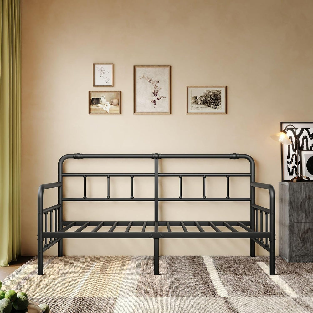14 Inch Daybed Twin Metal Bed Frame with Headboard (Modern)