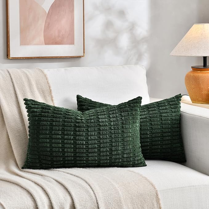 Fancy Homi Set of 4 Green Lumbar Rectangle Decorative Throw Pillow Covers 12x24 - Image 5