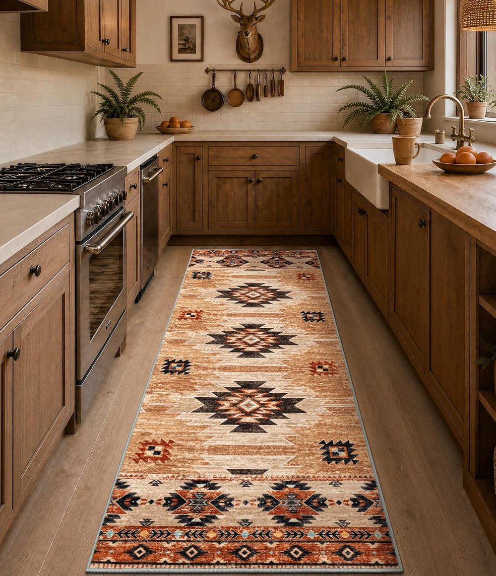 YIHOUSE 2‘x6' Washable Western Aztec Hallway Runner Rug, Terracotta