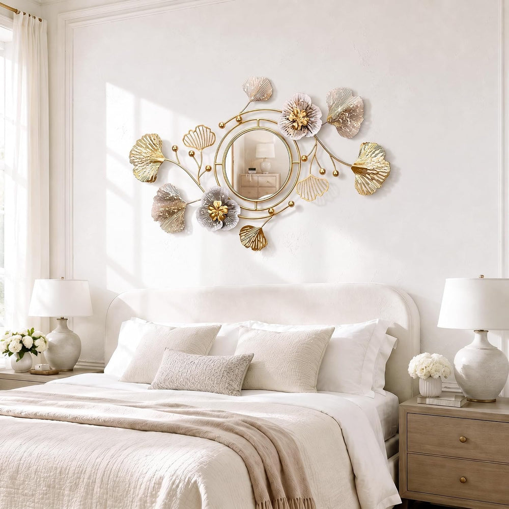 47" Large 3D Ginkgo Floral Metal Wall Decor Mirror