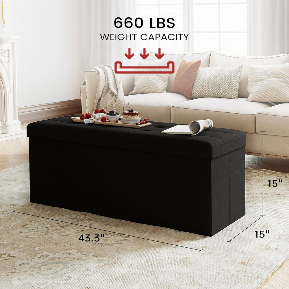 Ottoman with Storage,Black | Folding Storage Ottoman Bench for Living Room an...