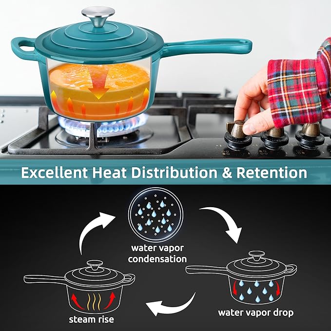 HaSteeL 3 QT Cast Iron Saucepan, Enamel dutch oven