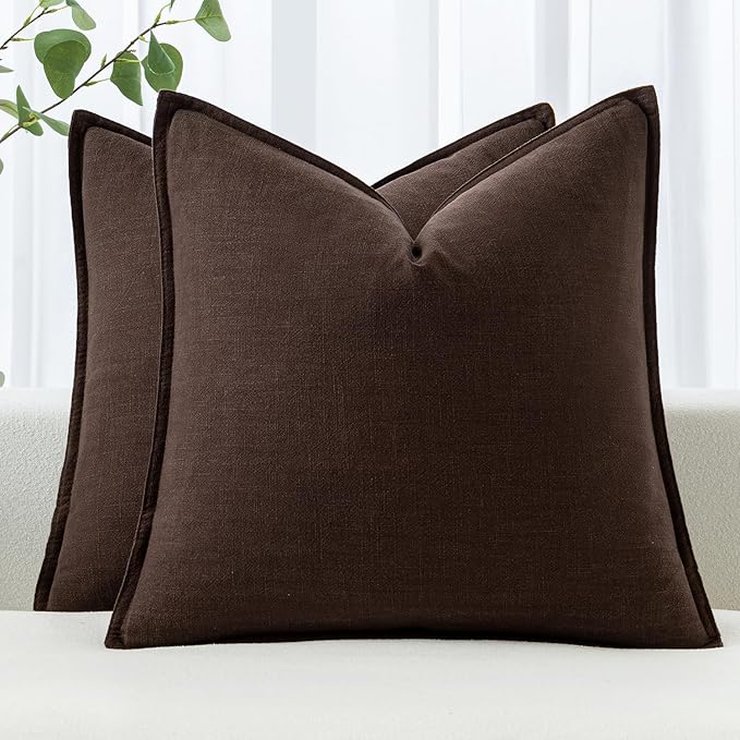 MIULEE Decorative Linen Pillow Covers 20x20 Inch Dark Brown Boho Farmhouse by MIULEE