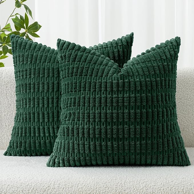 MIULEE Pack of 2 Dark Green Corduroy Decorative Pillow Covers 18x18 Inch Soft by MIULEE