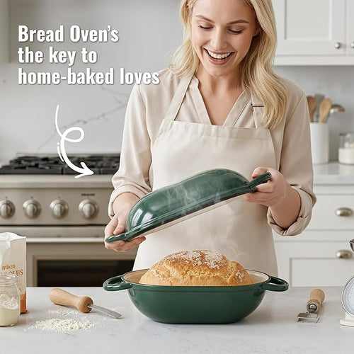 2 QT Oval Dutch Oven for Bread Baking, Enamelled Cast Iron Bread Oven for - Image 2