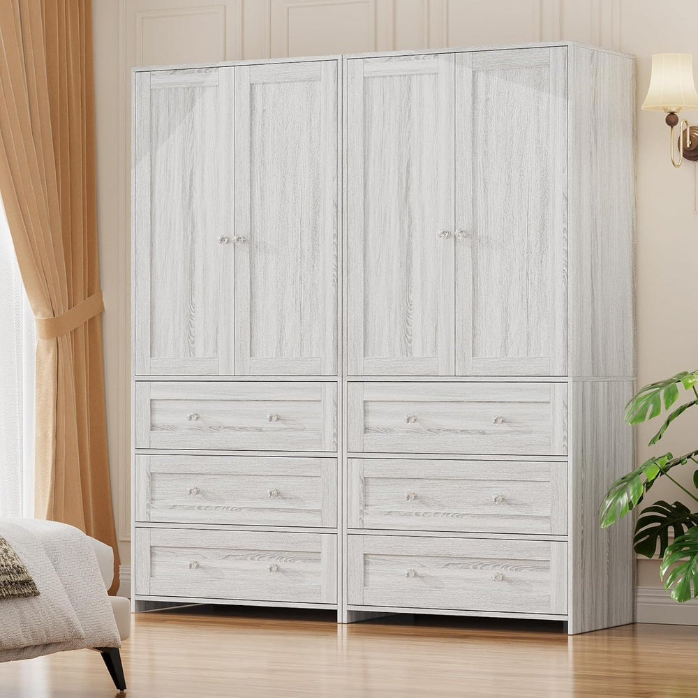 VOWNER 71" Tall Armoire Wardrobe Closet with Drawers and Mirror