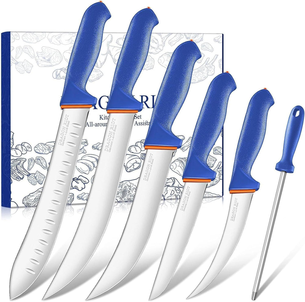 DRAGON RIOT 6 Pcs Butcher Knives Set, Meat Processing Knife Set
