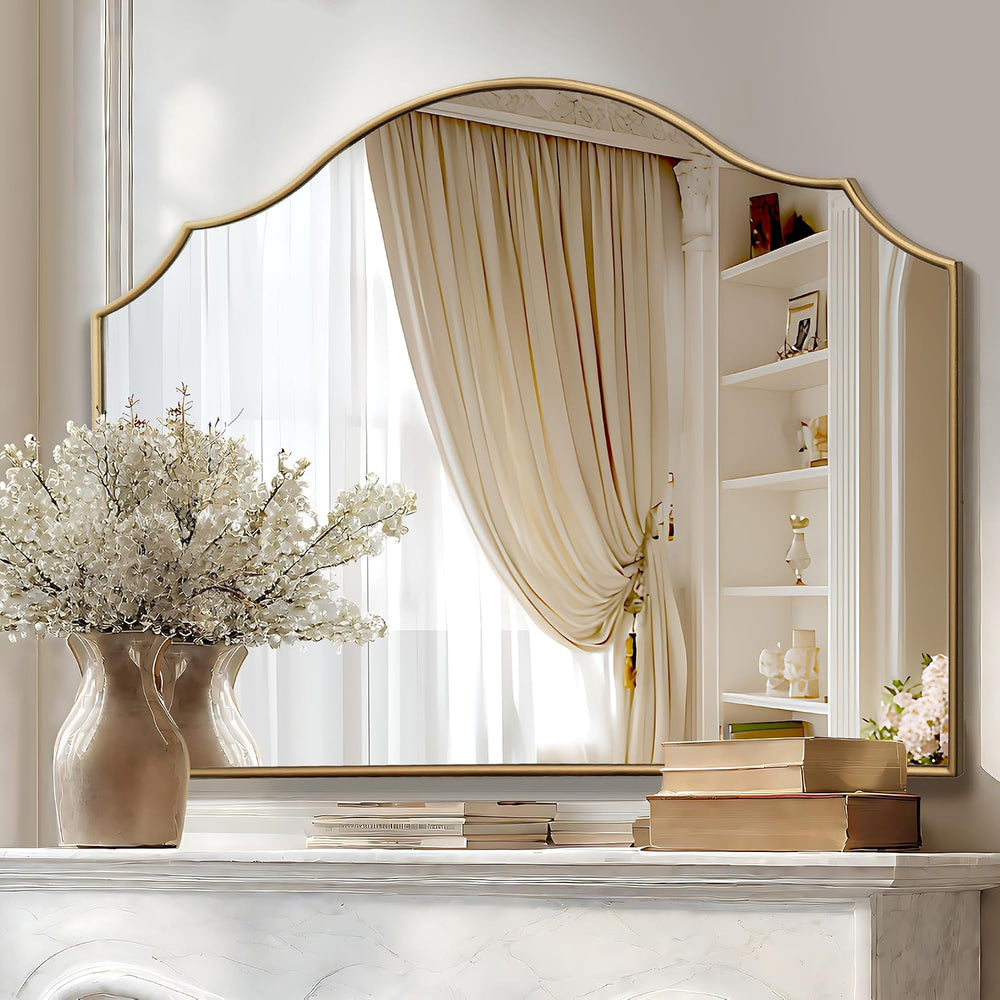Besdomus Gold Scalloped Wall Mirror: 40"x29" Large Wooden Bathroom ...