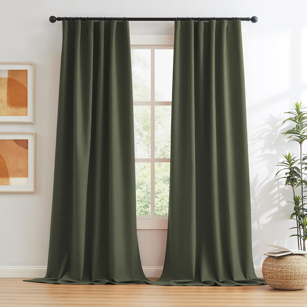 KEQIAOSUOCAI Dark Olive Green Blackout Curtains 90 Inches Long 2 Panels Set- ...