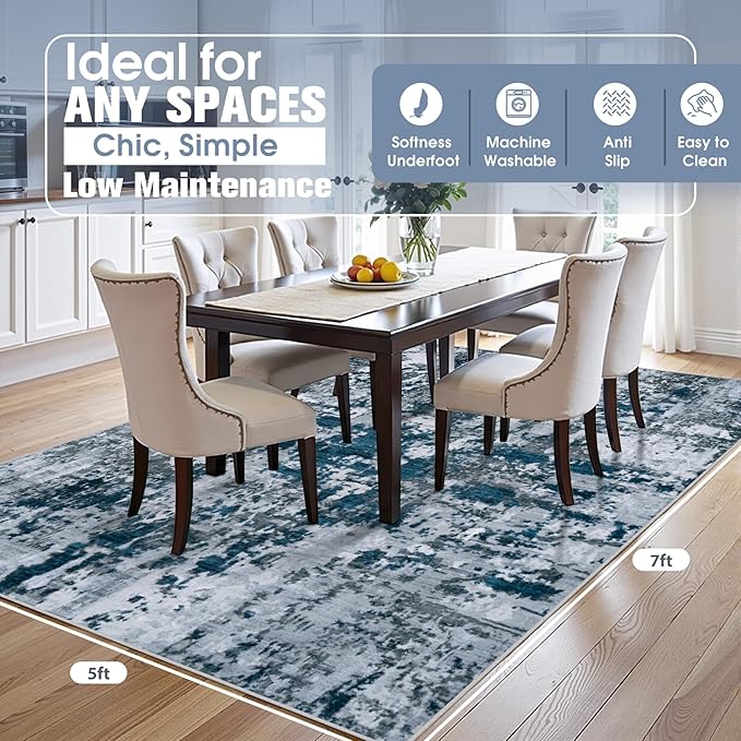 5x7 Area Rugs for Living Room Rug Washable: Abstract Rug for Dining Room - Image 2