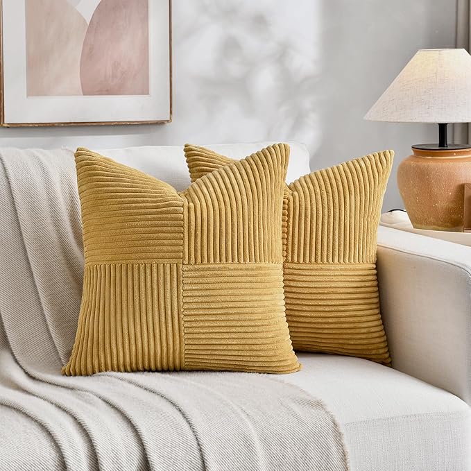 Fancy Homi 2 Packs Mustard Yellow Samll Decorative Throw Pillow Covers 14x14 - Image 5