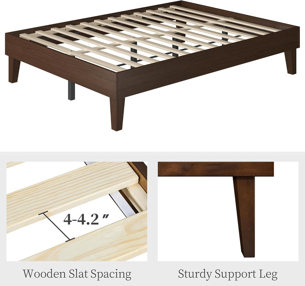 Yaheetech Full Size Solid Wood Platform Bed Frame Low-Profile Dark Walnut