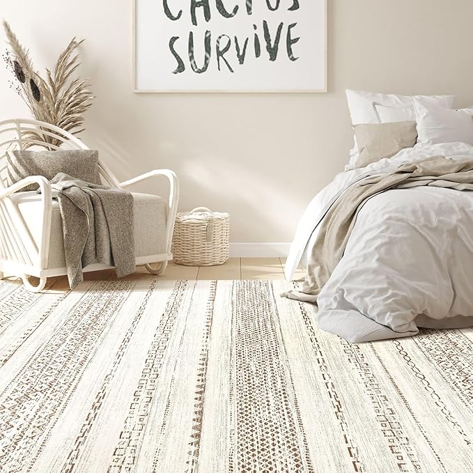 Nakagishi Area Rug Living Room Rugs: 4X6 Machine Washable Boho Large Neutral - Image 4