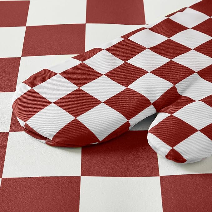 Ohocut Red Checkered Oven Mitts Heat Resistant, Vintage Retro Checkerboard Cute - Image 6