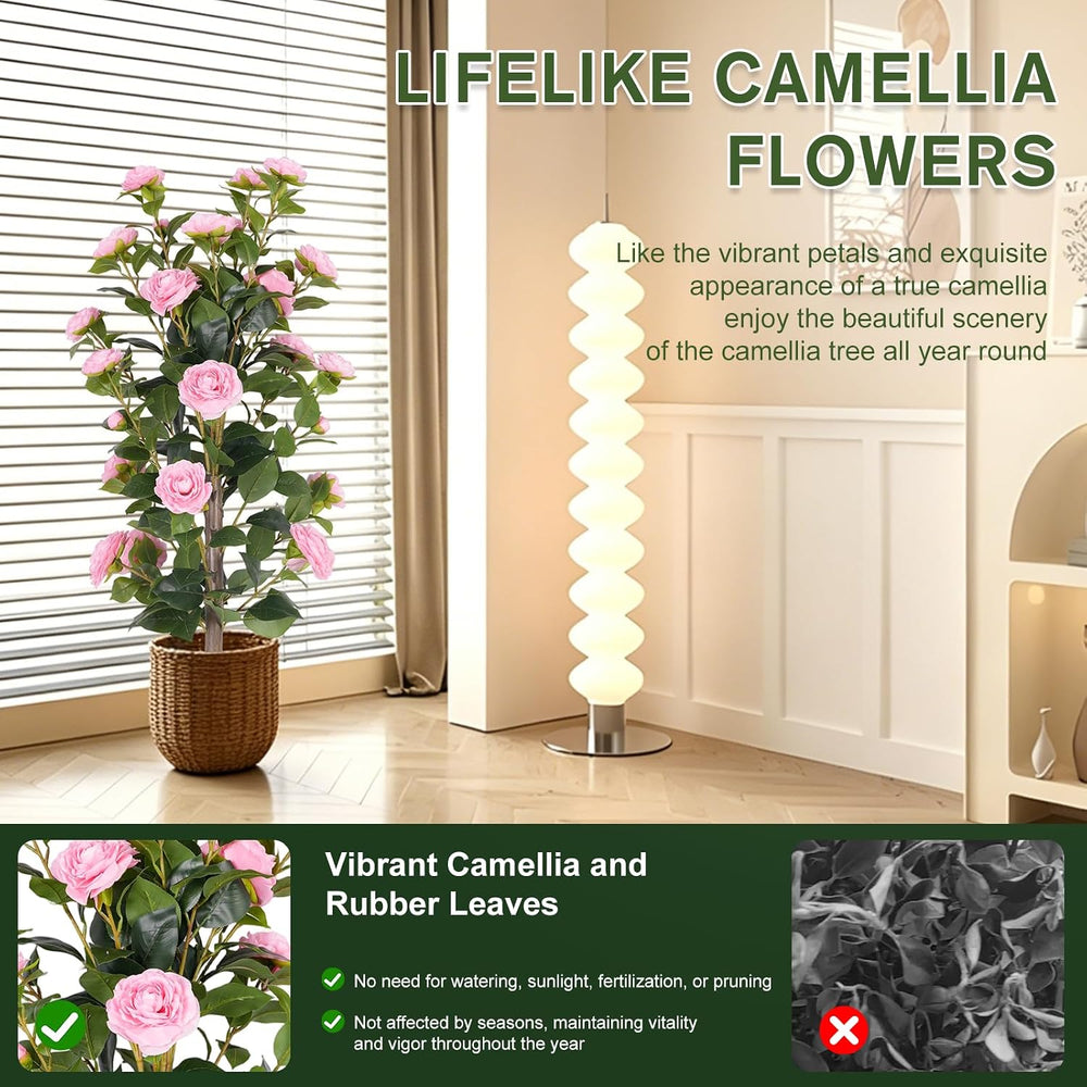 DLD 2-Pack 3FT UV Resistant Red Artificial Camellia Flowers, Vibrant Faux Cam...