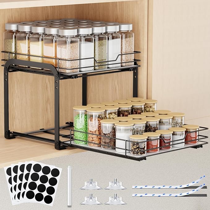 Spice Rack Organizer for Cabinet, 2 Tier Pull Out Spice Rack – Heavy Duty Metal by GoodProductsGoodLife
