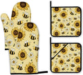 Sunflower Bee Oven Mitts and Pot Holders Set, Daisy Kitchen Oven Gloves and Pot by Unknown