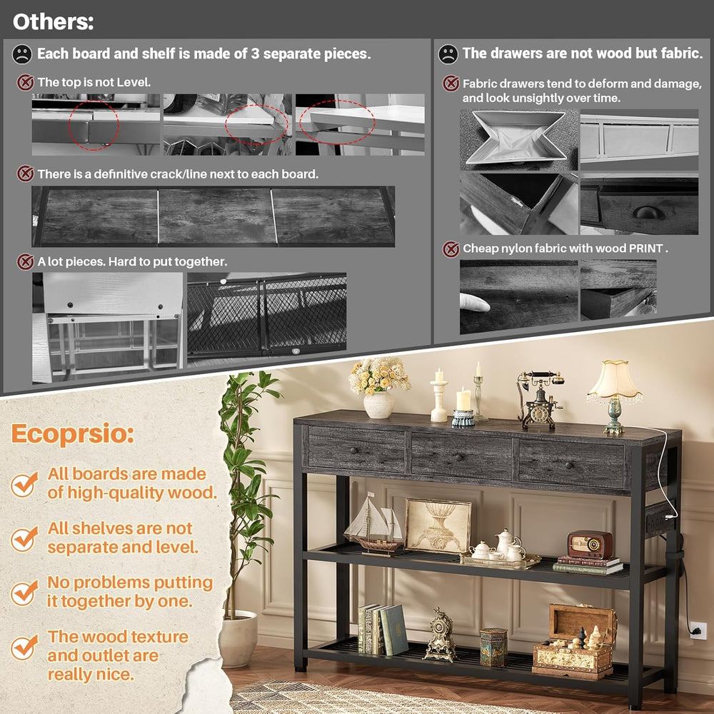 Ecoprsio 47'' Entryway Table with Outlets and USB Ports, Console Tabl...