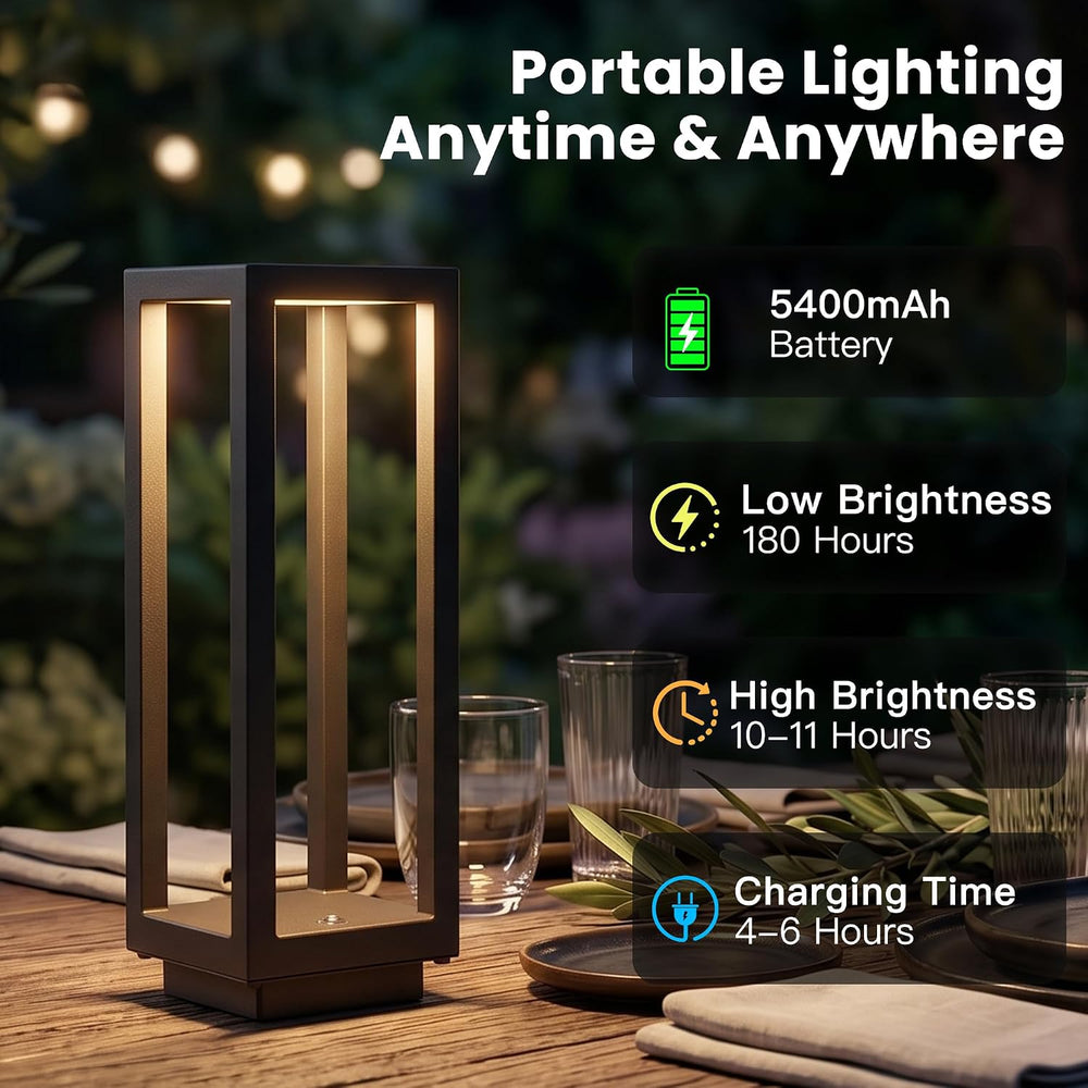 WIHTU 10" Rechargeable Outdoor Table Lamp Set of 2, Cordless Portable Light