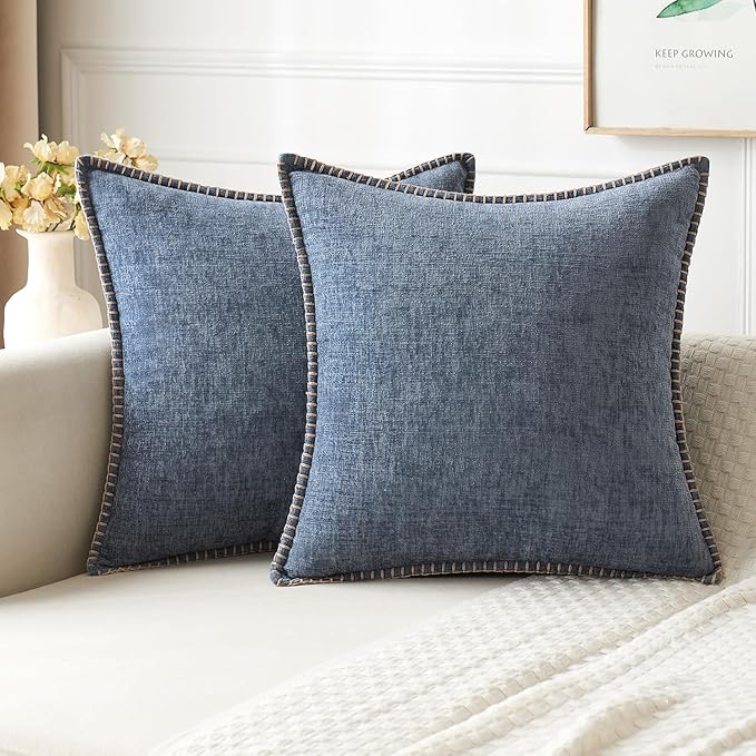 MIULEE Pack of 2 Couch Throw Pillow Covers 20x20 Inch Dark Grey Blue Farmhouse by MIULEE