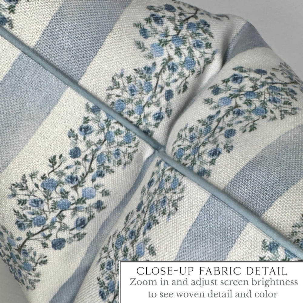Jillien Harbor “The Juliet” Floral Block Print Pillow Cover – Soft Blue and O...
