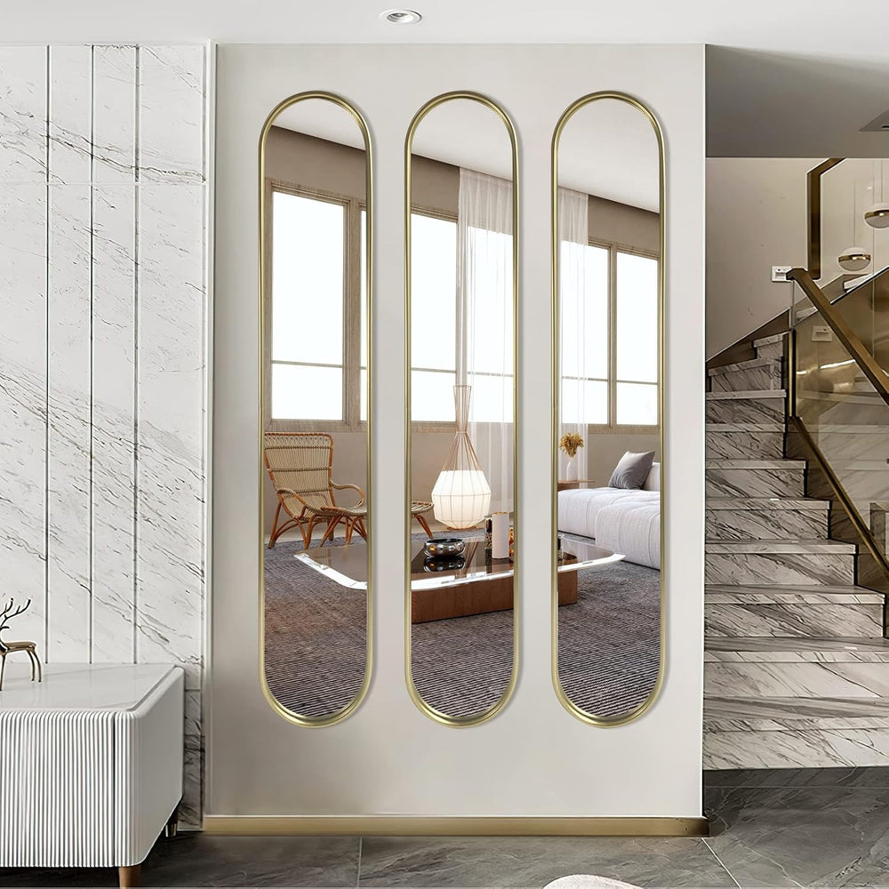 OUSHUAI Gold Tall Mirror,Narrow Capsule Long Mirrors with Metal Frame for Ent...