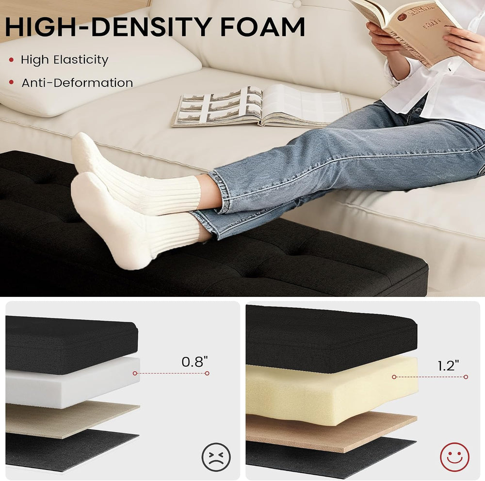 Ottoman with Storage,Black | Folding Storage Ottoman Bench for Living Room an...